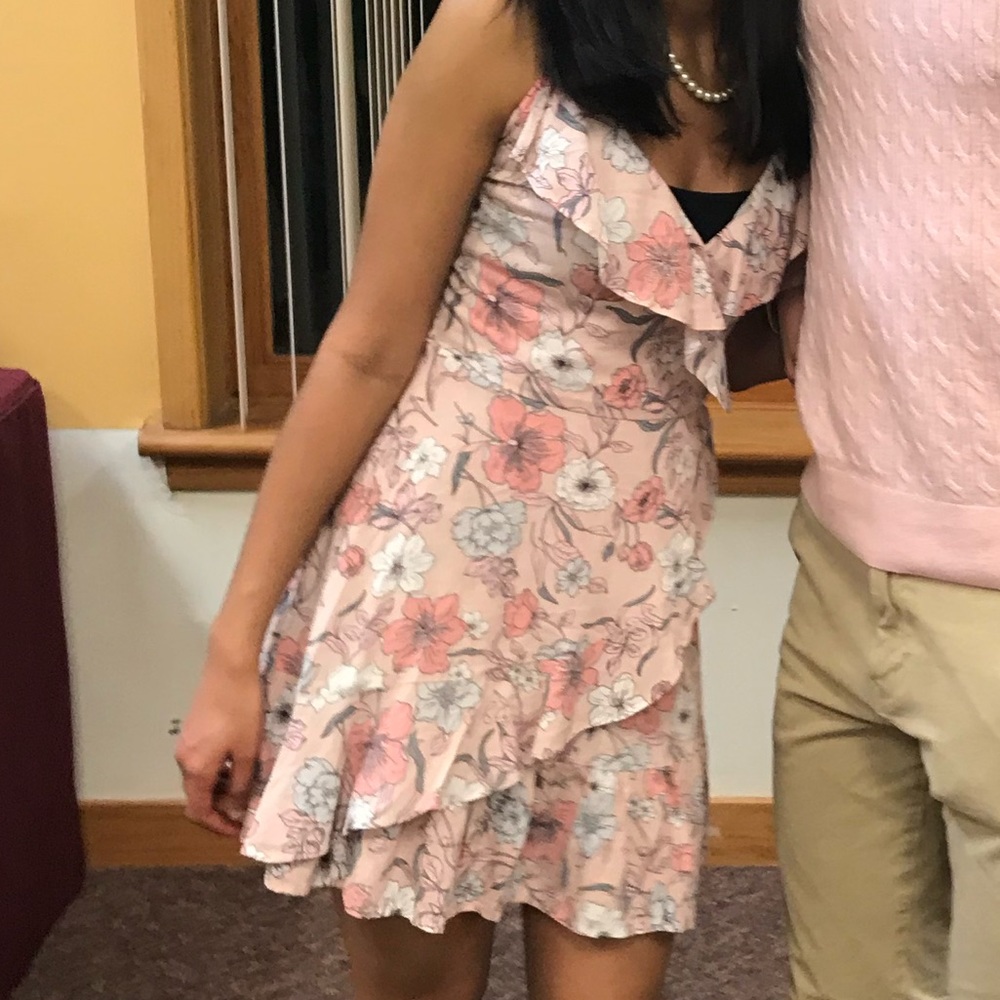 Floral pink wrap dress